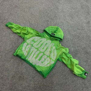 2025 Fabricant de qualité supérieure Logo personnalisé Poids lourd Sun-fade Wash French Terry Boxy Fit Hoodie avec strass Logo - Product Image 2