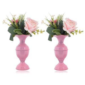 Florero de Metal estético para la decoración de la sala de estar del hogar, jarrón Floral hecho a mano con acabado rosa - Product Image 2