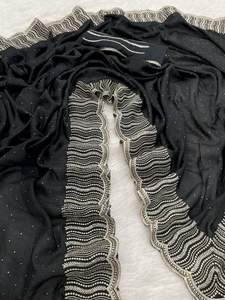 Bollywood Beautiful Georgette Blooming Vichitra Zari Embroidery Work with Sirowski Diamond Attached in Whole <b>Sarees</b> - Product Image 3