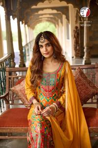 Último diseñador hermoso traje de moda ruso seda Kurti pantalón Dupatta posición impresión mano resaltar trabajo para adultos venta - Product Image 5