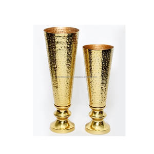 Tall Geometric <b>Gold</b> Metal <b>Vase</b> for Modern Hotel Lobby and Banquet Styling Copper Finished Leaf Arrangement Decor flower <b>vase</b> - Product Image 1