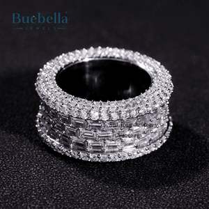 Offre Spéciale Original 925 argent Sterling 18K or rose baguette et diamant rond entièrement glacé bague pour hommes rappeur bijoux - Product Image 4