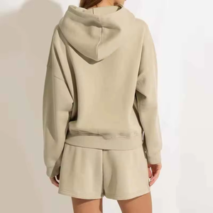 Ensemble coordonné décontracté pour femme : sweat à capuche et short coupe droite, 100 % coton, longueur au-dessus du genou, couleur unie, idéal pour l'été - Product Image 3