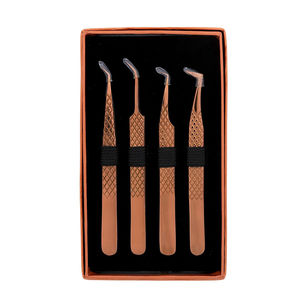 Lot de 4 extensions de cils en acier japonais à poignée diamantée Pince à épiler Volume personnalisé Or rose Fourniture de cils en acier japonais - Product Image 5
