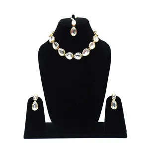 Ensemble de bijoux de mariée vintage Kundan pour femme, plaqué or 18 carats, collier en zircon fin pour mariage - Product Image 1