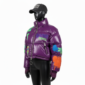 Haute qualité femmes hiver doudoune 380 GSM brillant Nylon tissu rembourrage Logo personnalisé Chenille broderie femmes bouffantes vestes - Product Image 4