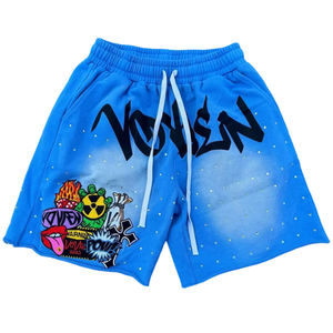 Short en éponge française de style High Street pour hommes personnalisé lavage à l'acide délavé au soleil à séchage rapide avec maille sérigraphiée et ourlet brut court - Product Image 6