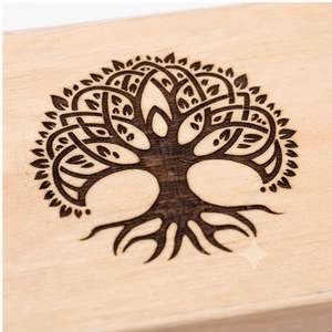 <b>Pine</b> Wood Jewelry <b>Box</b> Rectangle Minimalist Design Engraved Tree Pattern Single Tier Storage Bedroom Use - Product Image 2
