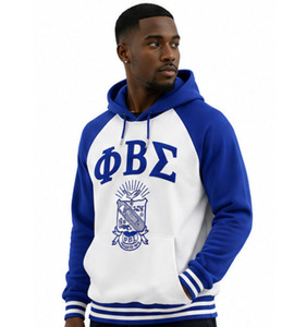 Sudadera con Capucha Azul y Blanca de Dos Tonos, Bordada, de Poliéster, con Letras Griegas, Manga Raglán, Forro Polar, Invierno, Casual para Hombre - Product Image 3