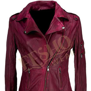 Chaqueta de cuero ajustada para mujer de alta calidad, ropa de abrigo de invierno de piel de oveja Borgoña, diseño acolchado, suministro OEM - Product Image 1