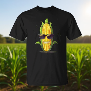 T-Shirt Unisex con Stampa Digitale di Pannocchia di Mais Sorridente con Occhiali da Sole, Collo Rotondo, Manica Corta, Promozionale - Product Image 3
