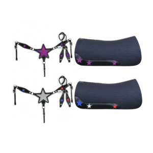 Bajo MOQ caballo occidental Argentina cuero de vaca brillo estrella forma Chestplate Headstall a juego fieltro contorneado sillín Combo - Product Image 2