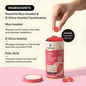 Las gomitas de equilibrio hormonal con mio-inositol apoyan los períodos irregulares síntomas de SOP y la salud del estado de ánimo de las mujeres - Product Image 3