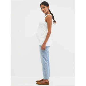 Femmes tissé côté froncé encolure dégagée maternité débardeur doux Stretch respirant sans manches grossesse broderie Streetwear - Product Image 2