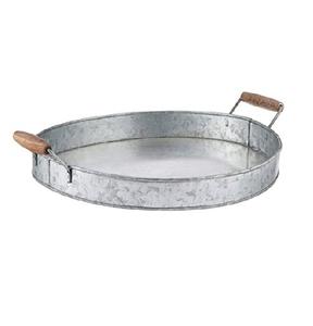 Bandeja de servicio de diseño clásico con borde de cobre Madera de metal galvanizado con un elegante mango de hierro para uso en restaurantes y hoteles - Product Image 4