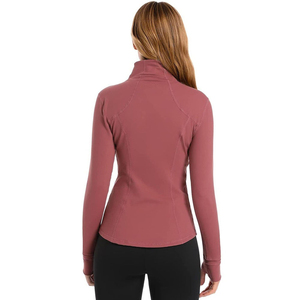 Women's <b>Mock</b> <b>Neck</b> Full Sleeve Yoga Jacket Solid Color Breathable Spandex Polyester Contrast Stitch Design Regular Fit - Product Image 4