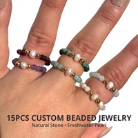 Bague élégante faite à la main en pierres naturelles, perles facettées, pierres précieuses, tourmaline, perles d'eau douce, bijoux superposés pour femmes, pour boutiques