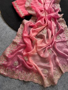 ผ้าไหมบริสุทธิ์ตัดขอบที่มีน้ำหนักเบาและเทศกาลที่ซับซ้อนที่สมบูรณ์แบบ zari และเลื่อมงานส่าหรี/สีพาสเทลหลายสี - Product Image 3