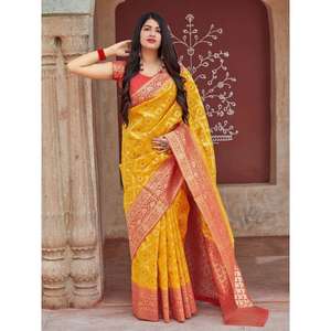 FashionHarbour High Quality Heavy Jacquard Silk <b>Saree</b> <b>Purple</b> Golden Big Jacquard Weaving Border Summer Bollywood Party Style - Product Image 6