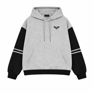 Custom 2026 Style <b>Mens</b> <b>Grey</b> Black Color Hoodie Striped Sleeve Pullover Streetwear <b>Sweatshirt</b> with Kangaroo Pocket - Product Image 1