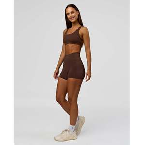 Shorts Fusion Bonded de Cintura Alta con 4 Bolsillos - Estilo Deportivo Casual Color Chocolate Caliente XS - Product Image 4