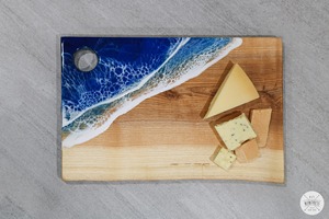 Tabla de Cortar Queso de Madera de Acacia con Diseño de Arte en Resina de Lujo, con Mango para Uso en la Cocina del Hogar, Tabla Rectangular para Pizza y Queso - Product Image 5