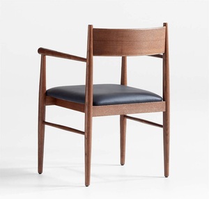 เก้าอี้รับประทานอาหารไม้สักทันสมัยกลางศตวรรษพร้อมที่วางแขนหุ้มเบาะหนังหุ้มและหลังสำหรับบ้านคาเฟ่และการต้อนรับ - Product Image 4