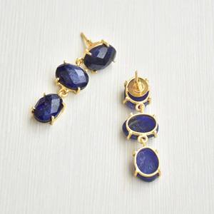 Lapis Lazuli Gemstone Women Wedding Jewelry 925 Sterling <b>Silver</b> Blue 3 Stone Fashion Jewelry Earrings - Product Image 5