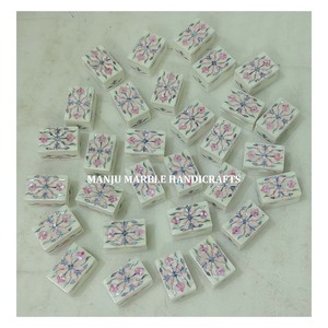 Coffrets cadeaux de bijoux en nacre de marbre blanc fabriqués à la main mélange artisanat en pierre bleue rose avec incrustation de velours petits cadeaux en pierre - Product Image 1