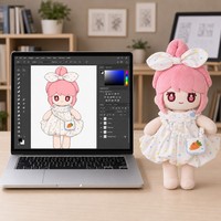 Boneka Plush Rambut Pink Custom Mata Bintang Gaun Renda Figur Isi Dakron Gaya Anime Kawaii Mainan Koleksi