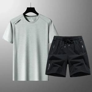 OEM size ice silk short sleeve sports and <b>leisure</b> <b>suit</b> men's summer thin breathable comfortable T-shirt shorts two-piece <b>suit</b> - Product Image 2
