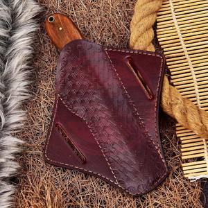 Couteau Skinner en acier damas fait à la main personnalisé de vente chaude avec gaine en cuir et manche en bois - Product Image 3