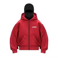 Sudadera con capucha doble de algodón 100% de felpa, 380GSM, transpirable, con logo personalizado bordado, doble capa, cremallera completa, unisex, para invierno