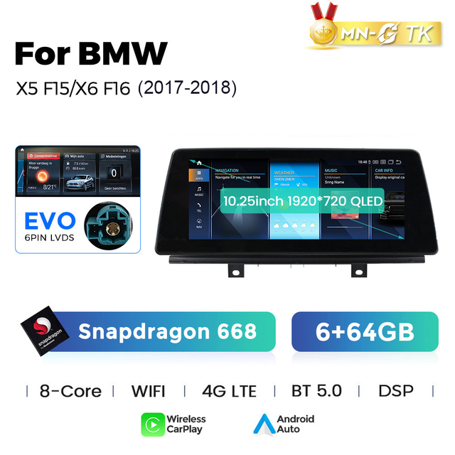 MEKEDE EU STOCK MN-G 680 TK 8core 8+128G Touch Screen Car Multimedia for BMW X5 F15 with Car-play Auto DSP WiFi BT 4G LTE