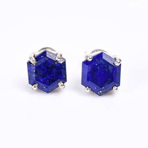 Natural Lapis Lazuli Hexagon Shape Gemstone Earrings 8x8mm 925 Sterling Silver Fine Fashion <b>Studs</b> Earrings for Women Bulk Price - Product Image 4