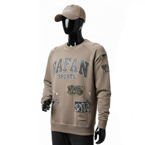 Sudadera para Hombre, Estilo Vintage, Color Marrón, Mezcla de Algodón Grueso, Lavado Ácido, Logotipo Personalizado, Efecto Desgastado - Product Image 4