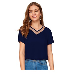 Exclusivo de moda Boutique India Color azul Tejer Tops Cómodo Uso regular Estilo formal Mangas cortas sin mangas - Product Image 1