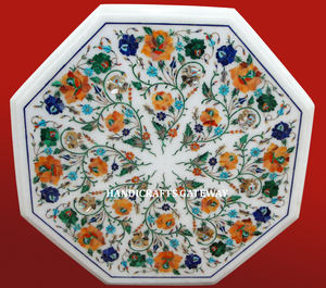 Mesa de café y té con incrustaciones de mármol blanco hecha a mano de la mejor calidad para encimeras decorativas de muebles para el propósito más vendido - Product Image 1