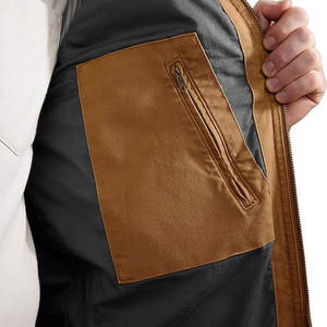 2025 Vintage Style hommes Bomber veste grande poche en cuir manches Baseball veste avec col montant Denim tissu pour l'hiver - Product Image 4