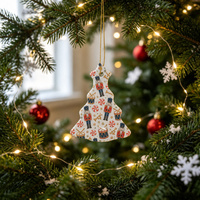Ornement de Noël personnalisé en céramique en forme de sapin, imprimé saisonnier, pendentif suspendu en porcelaine pour souvenir festif