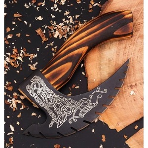 Cortador de Pizza de acero al carbono forjado a mano de alta calidad, cuchillo de cocina estilo hacha de Chef de acero inoxidable, rebanada negra, MOQ de 2017 - Product Image 3