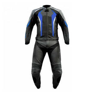 Custom Motorbike 1 Piece Cowhide Leather Racing Protective Suit For Men CE Armored Protected Black/Blue Leather Motorcycle Suit - Product Image 2