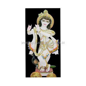Exclusive Makrana White Marble Stone Shree Krishna Ji <b>Statue</b> Standing Position With Peacock Playing Flute Looking Gorgeous Murti - Product Image 1