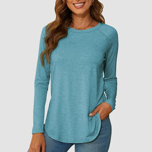 Camisetas extragrandes de la mejor calidad para mujer, camisetas 100% de algodón de manga larga con cuello redondo, servicio OEM, camisetas al por mayor a la venta - Product Image 6