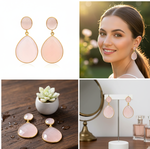 2025 boucles d'oreilles en calcédoine rose à la mode en argent sterling 925 bijoux faits à la main pour femmes et filles - Product Image 4