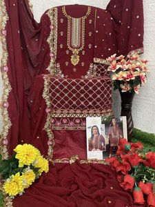 Noche noche fiesta y función desgaste hilo y bordado diseñador diseño moderno moda paquistaní vestidos de tres piezas - Product Image 5