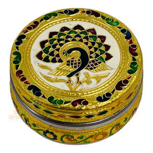 Stainless Steel Gold-Plated Meenakari Dibba Welding Technique Religious Modern Traditional Tableware for Home Decoration Gifting - Product Image 1