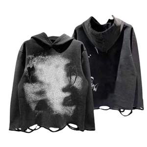 2025 Sweat à capuche en détresse pour hommes respirant 100% coton brodé de haute qualité prix de vente entier pour l'hiver - Product Image 6