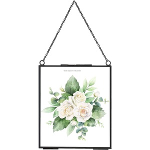 Marcos de latón y vidrio de color dorado con forma hexagonal para colgar fotos de dos caras flores prensadas Marcos de vidrio de hierbas - Product Image 3