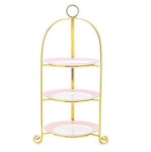 Nueva llegada Soporte de pastel de 3 niveles Fantástico y pantalla doble de metal Soporte de pastel de dos niveles Venta al por mayor Suministros para fiestas de bodas - Product Image 1